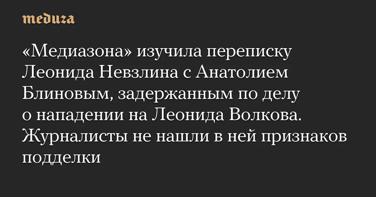 «Медиазона» изучила переписку Леонида Невзлина с Анатолием Блиновым, задержанным по делу о нападении на Леонида Волкова. Журналисты не нашли в ней признаков подделки — Meduza