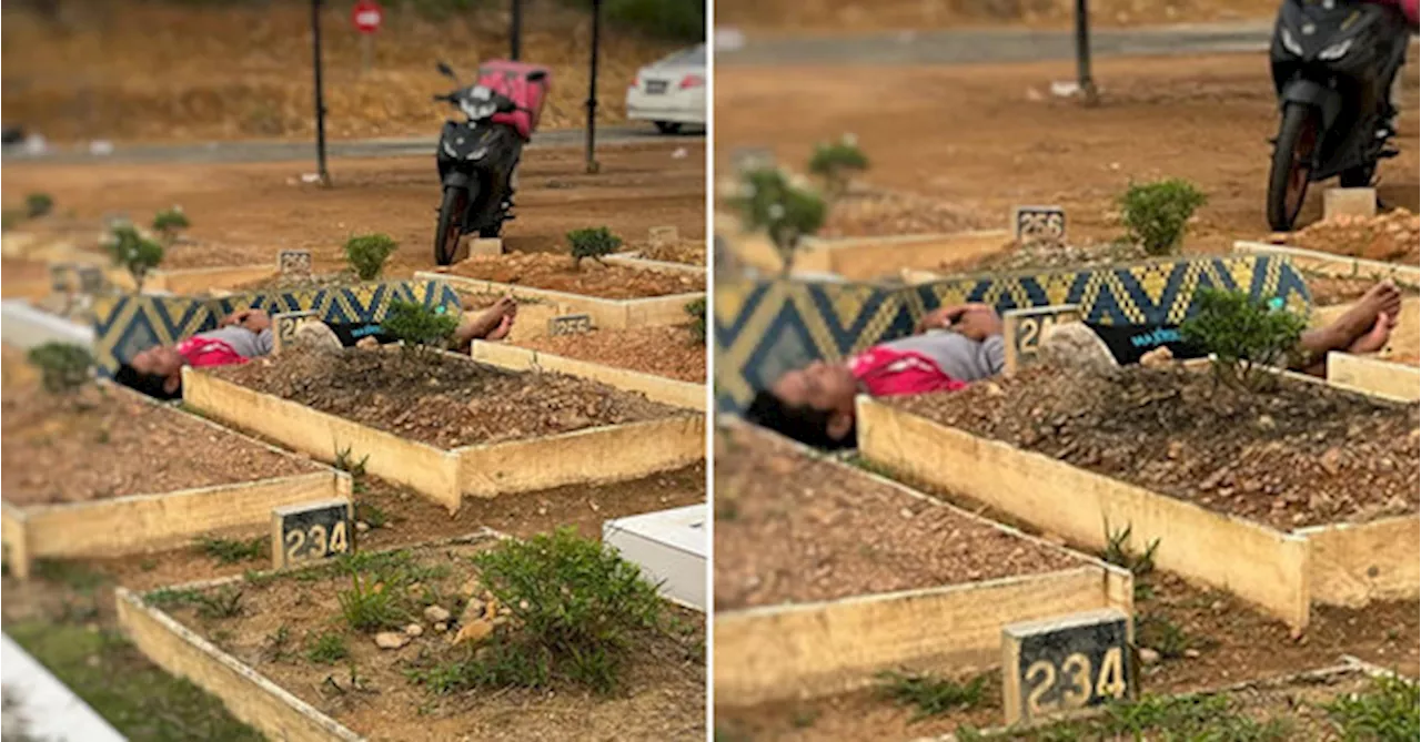 Photo Of Man Sleeping Next To His Mother's Grave Touches Netizens' Hearts