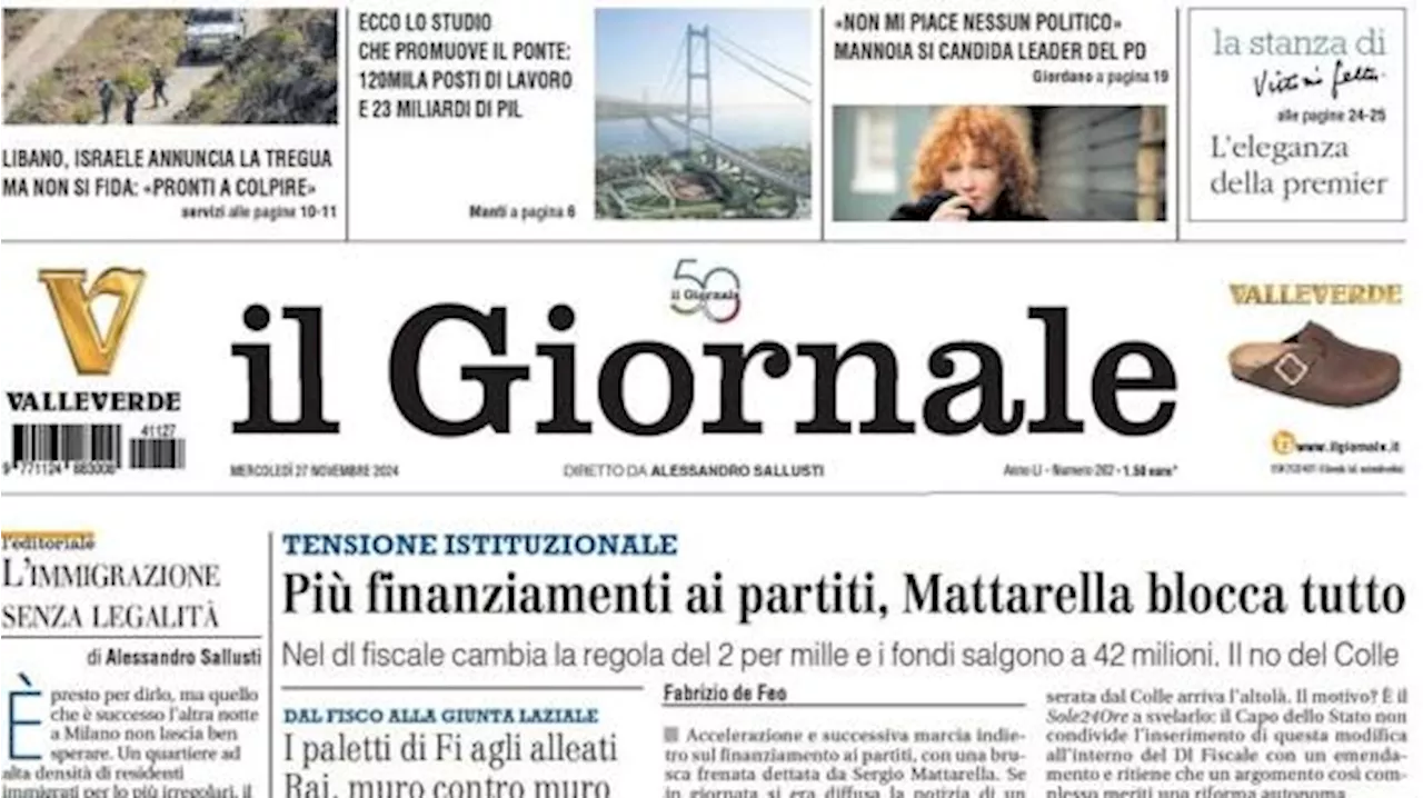 Il Giornale in prima pagina: 'Mancini pentito: 'Un errore lasciare la Nazionale''