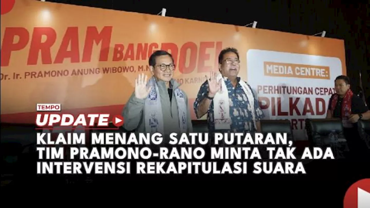 Klaim Menang Satu Putaran, Tim Pramono Anung-Rano Meminta Tak Ada Intervensi Rekapitulasi Suara