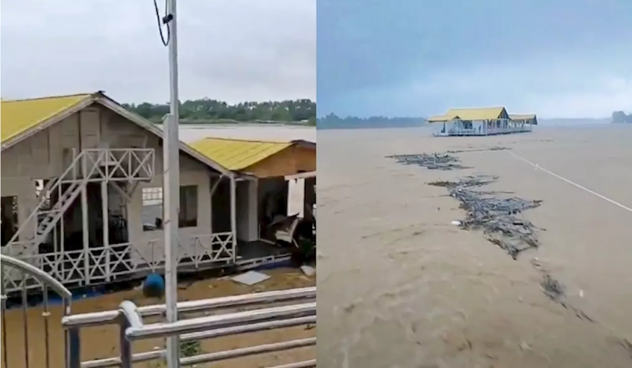 Floods Sweep Away Floating Restaurant in Kelantan, Malaysia