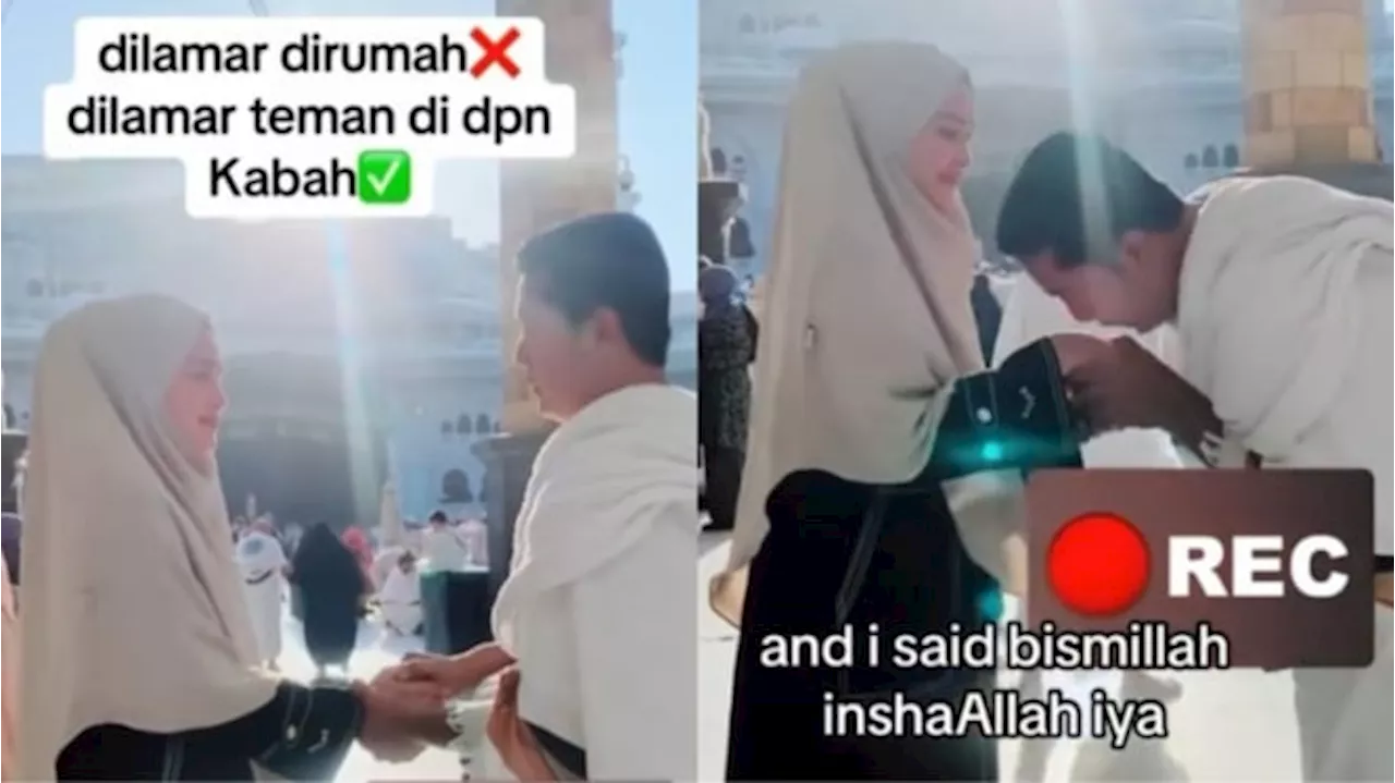 Viral Wanita Ini Dilamar Pasangannya di Depan Ka'bah Sambil Pegang dan Cium Tangan, Warganet: Pahala Kaga Dosa Iya