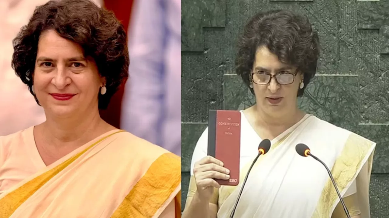 Priyanka Gandhi: പ്രിയങ്ക ​ഗാന്ധി, മെമ്പർ‍ ഓഫ് പാർലമെന്റ്; കേരള സാരിയിൽ ഭരണഘടന ഉയർത്തിപിടിച്ച് വയനാട് എംപിയായി സത്യപ്രതിജ്ഞ