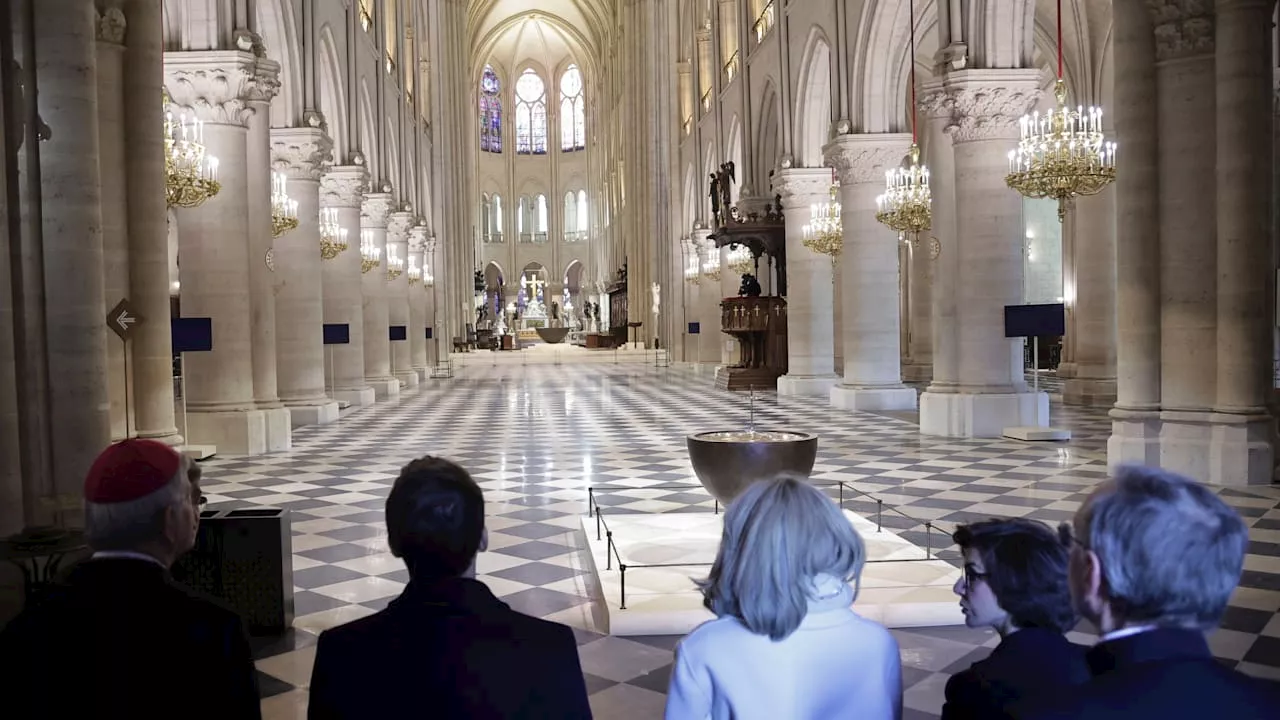 Frankreichs Präsident Macron und seine Frau besichtigen die restaurierte Notre-Dame