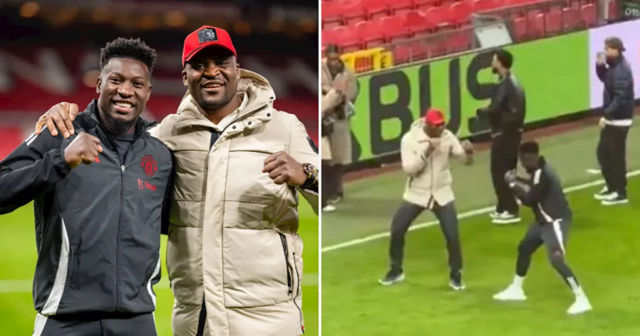 Onana and Ngannou Playfully Spar at Old Trafford