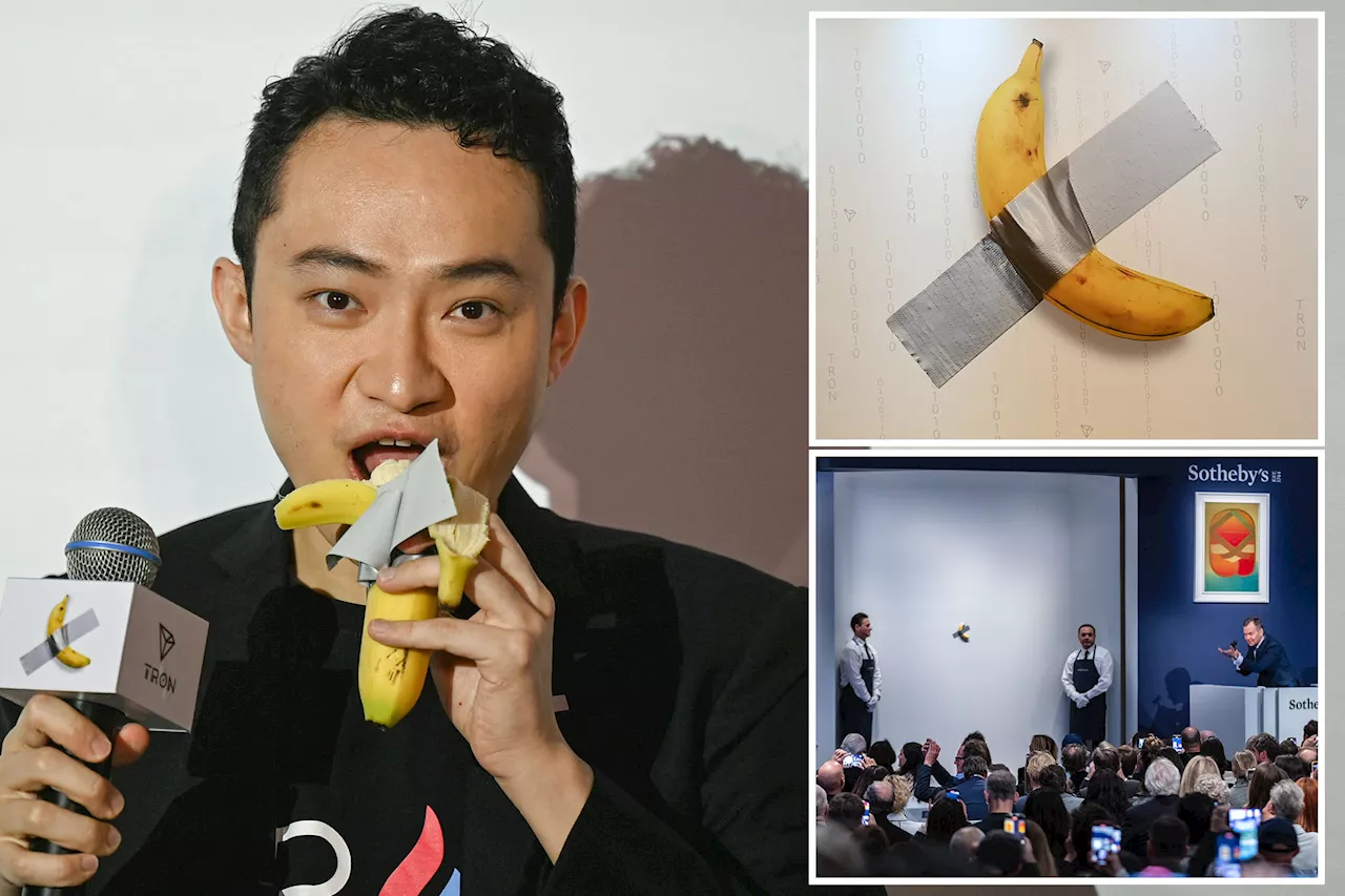 Crypto entrepreneur Justin Sun eats banana art he bought for $6.2 million