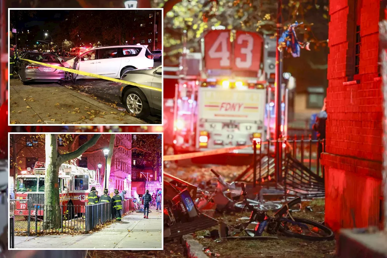 FDNY fire truck crashes in Harlem, leaving mini van smashed up and civilian hospitalized