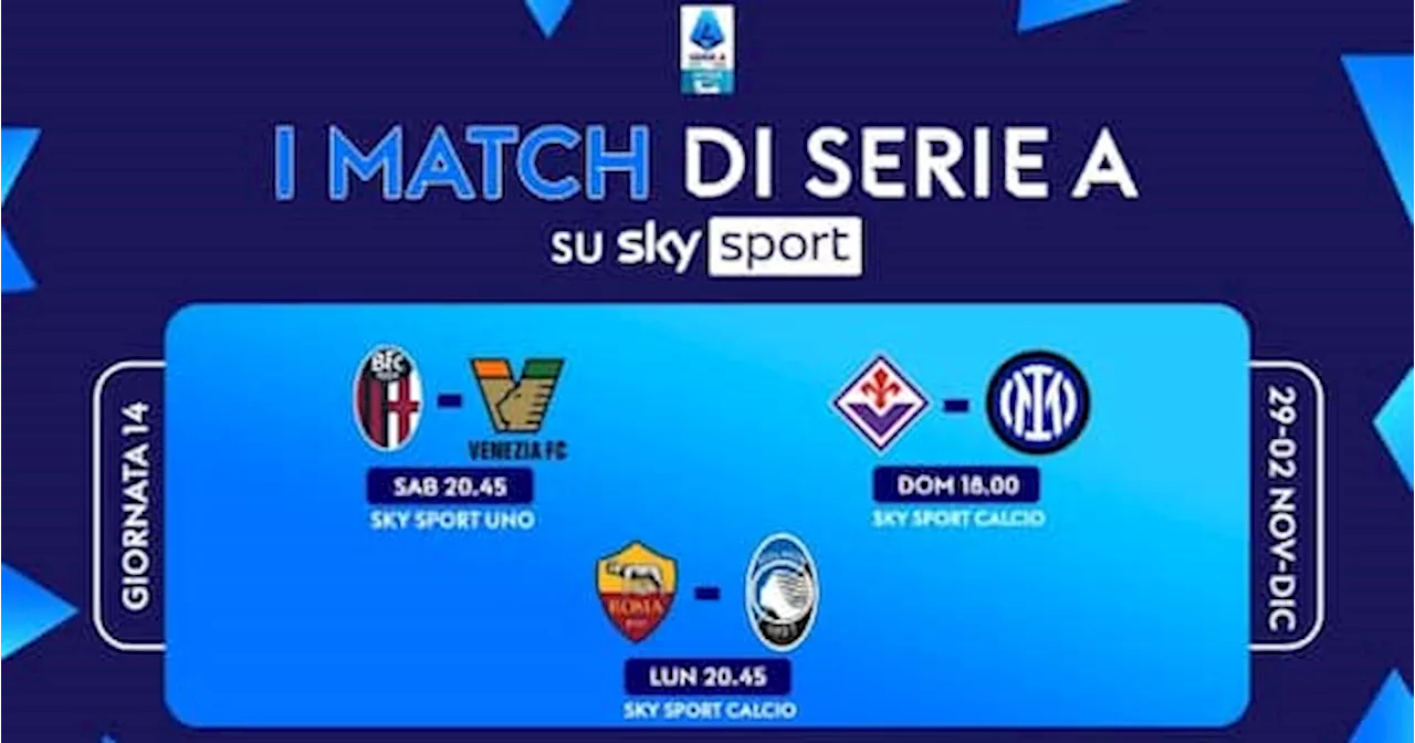 Il calendario di Serie A, le partite e gli orari della 14^ giornata