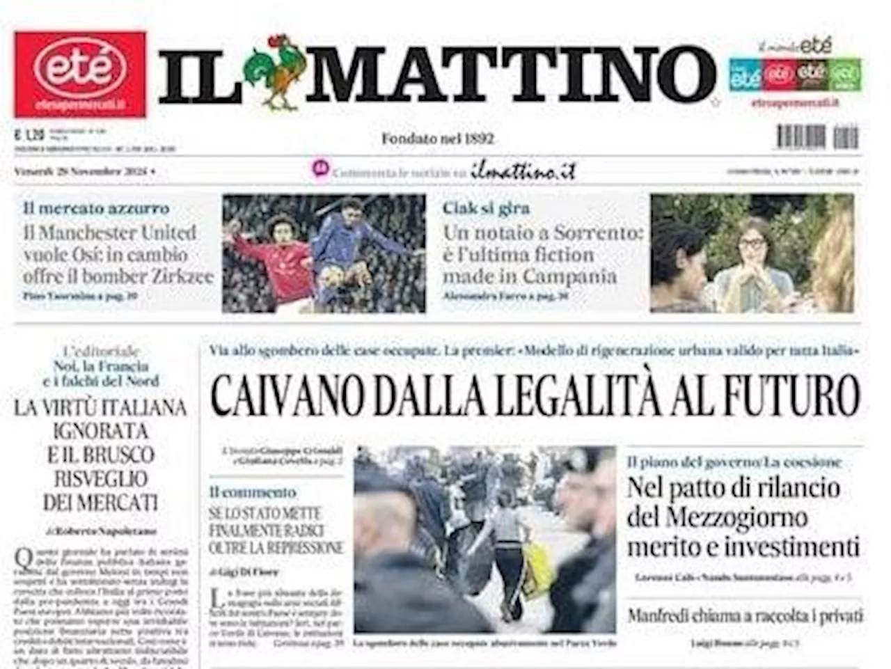 Il Mattino titola oggi: 'Il Manchester United vuole Osi: in cambio offre Zirkzee'