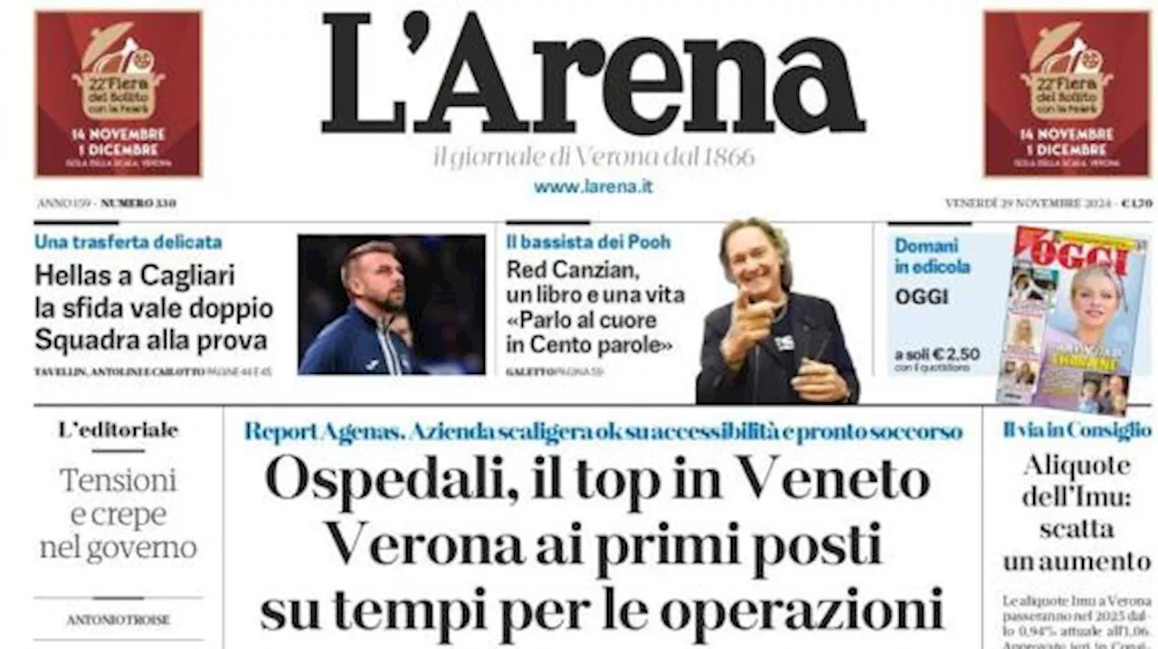 L'apertura di stamattina de L'Arena: 'Hellas a Cagliari, la sfida vale doppio'