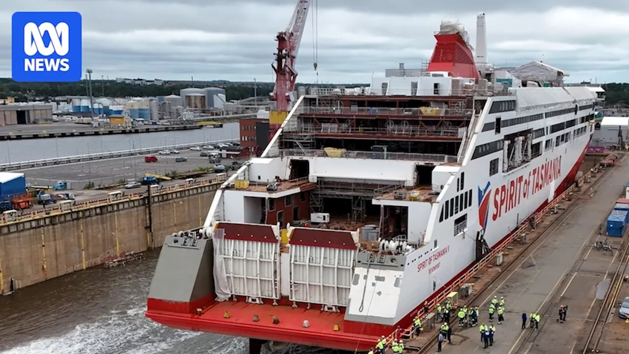 Spirit of Tasmania V comes loose and drifts into an embankment in Finland during 'hurricane-force' winds