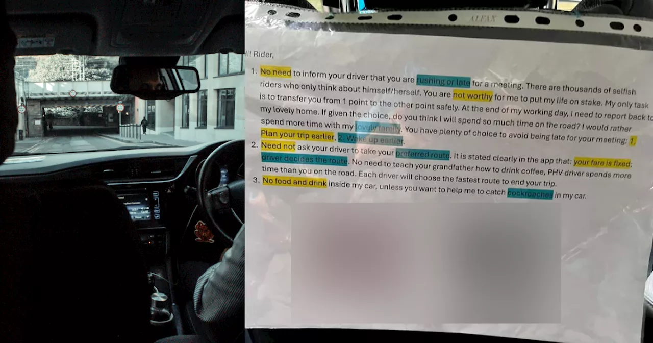 'Plan your trip earlier, wake up earlier': PHV driver's savage note to riders divides netizens