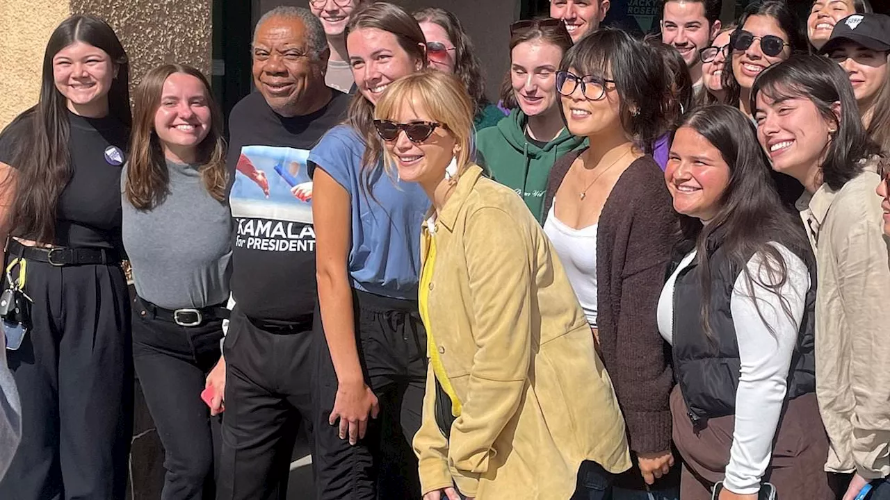 Pregnant Jennifer Lawrence campaigns for Kamala Harris in Las Vegas after endorsement