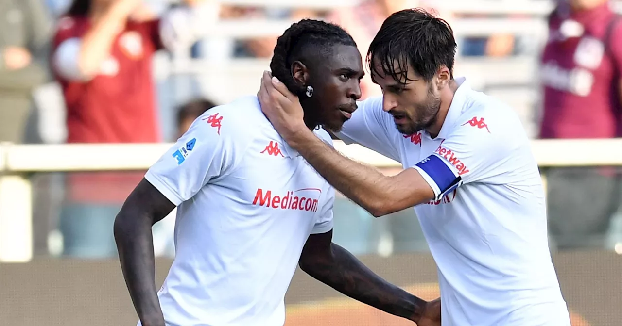  Torino-Fiorentina 0-1 lampo di Kean al 42' e viola secondi (almeno momentaneamente) con l'Atalanta a 22 punti