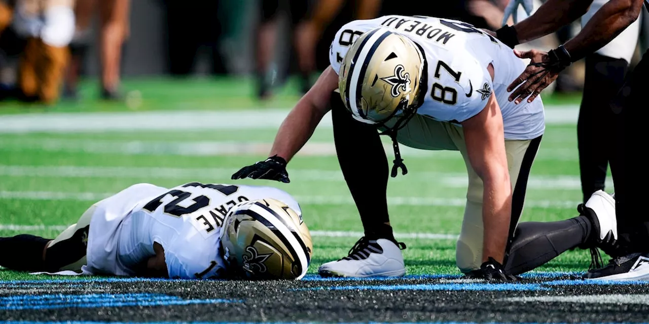 Saints receiver Chris Olave carted off field in Carolina