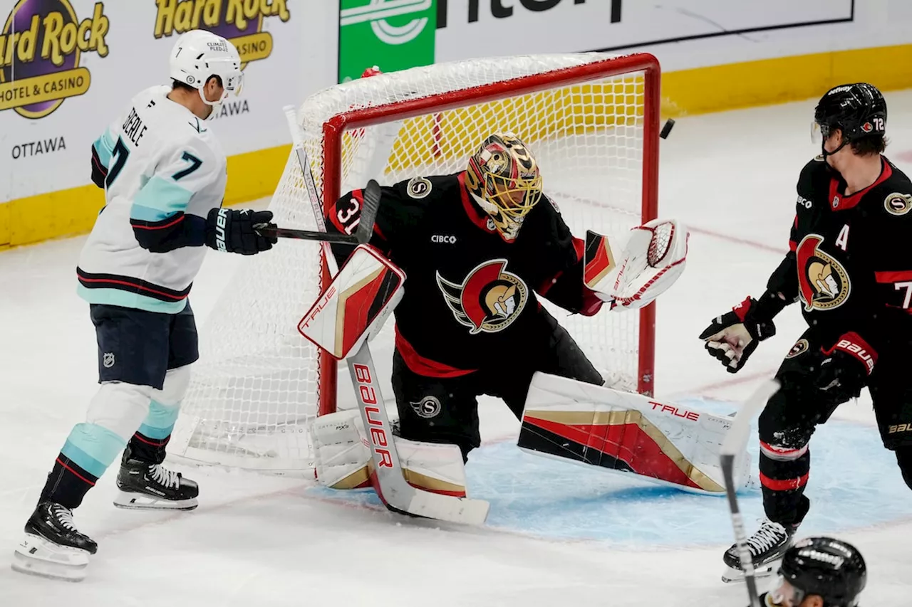 Forsberg nets shutout as Ottawa Senators beat Seattle Kraken 3-0