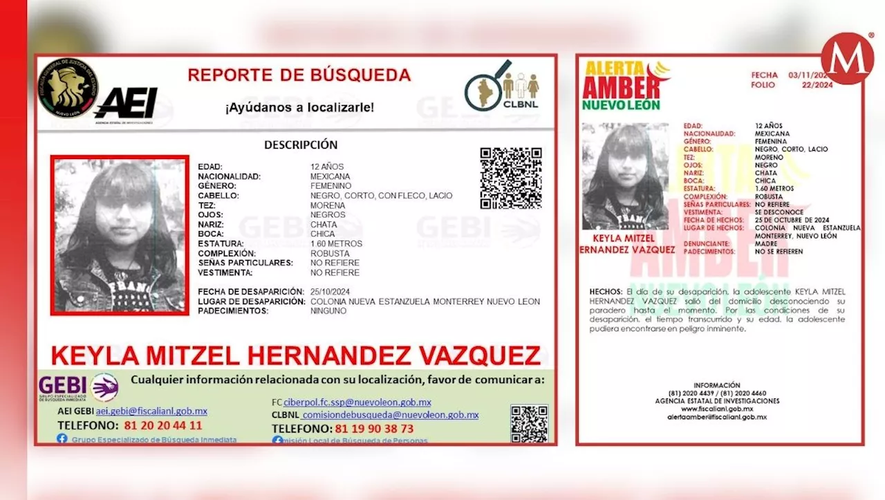 Desaparece menor de 12 años en Monterrey; activan Alerta Amber