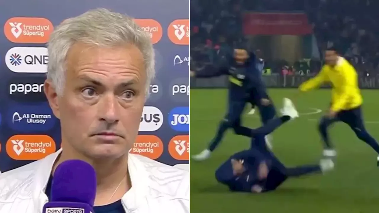 Jose Mourinho attempts knee slide on pitch after Fenerbahce goal and gets it horribly wrong