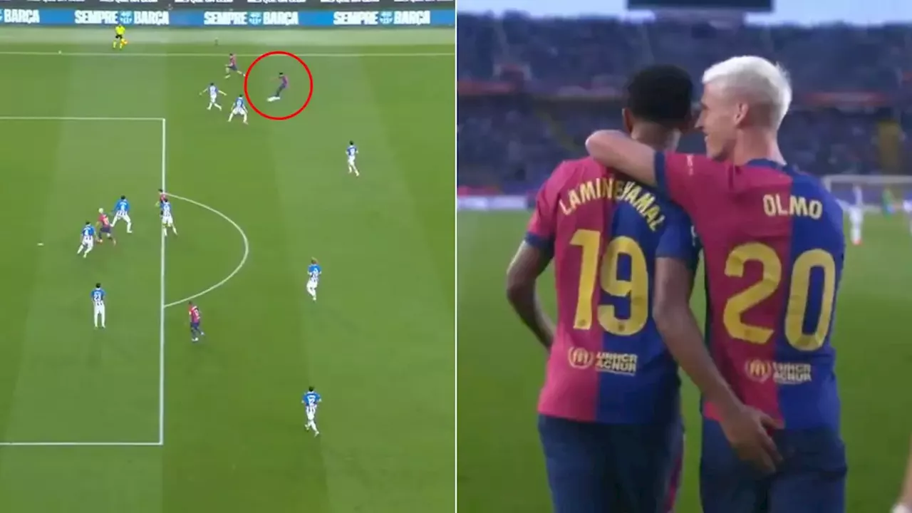 Lamine Yamal produced the most outrageous outside-of-the-boot assist for Dani Olmo vs Espanyol