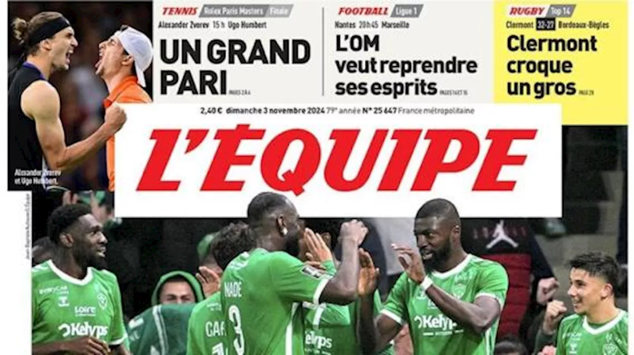 il Saint-Etienne torna al successo, L'Equipe in prima pagina: 'Il risveglio dei Verdi'