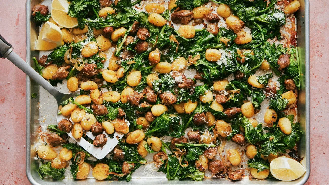 One Pan Wonders: Baked Gnocchi with Spicy Sausage and Broccoli Rabe