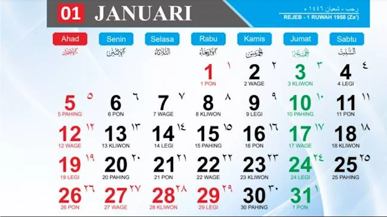 Link PDF Kalender 2025 Lengkap dengan Hijriah, Jawa, Tanggal Merah Libur Nasional dan Cuti Bersama