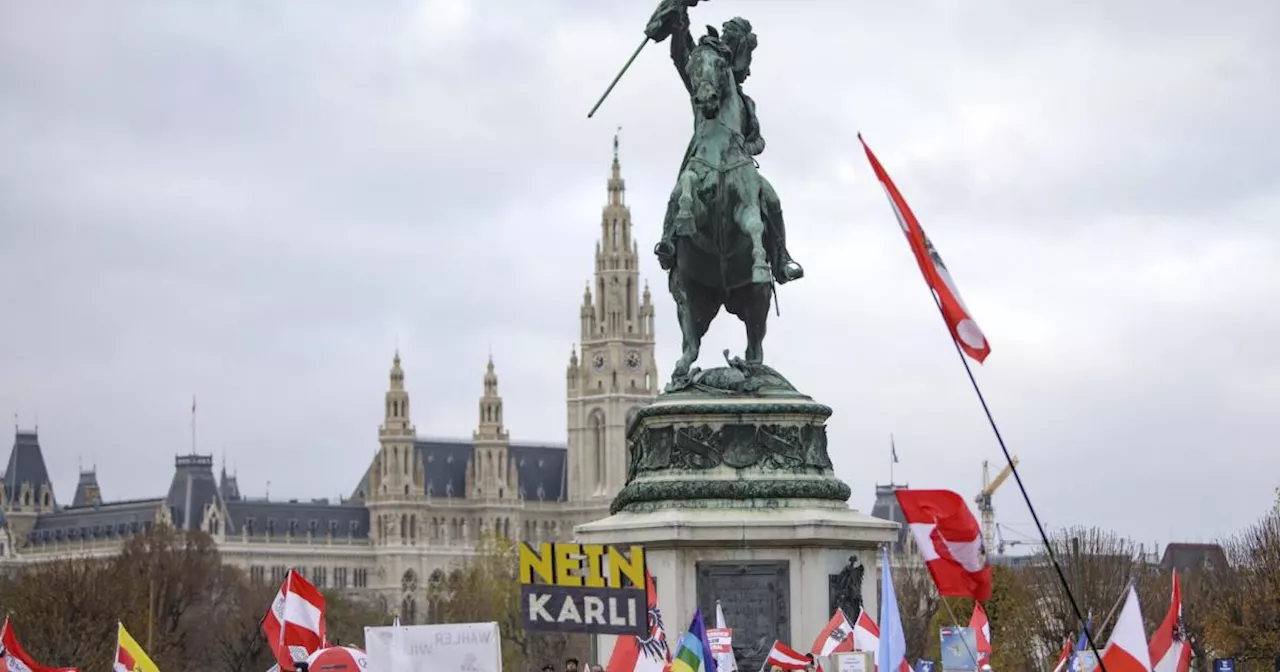 Russen-Fahnen und 'Nein Karli': Hunderte Teilnehmer bei FPÖ-Demo in Wien