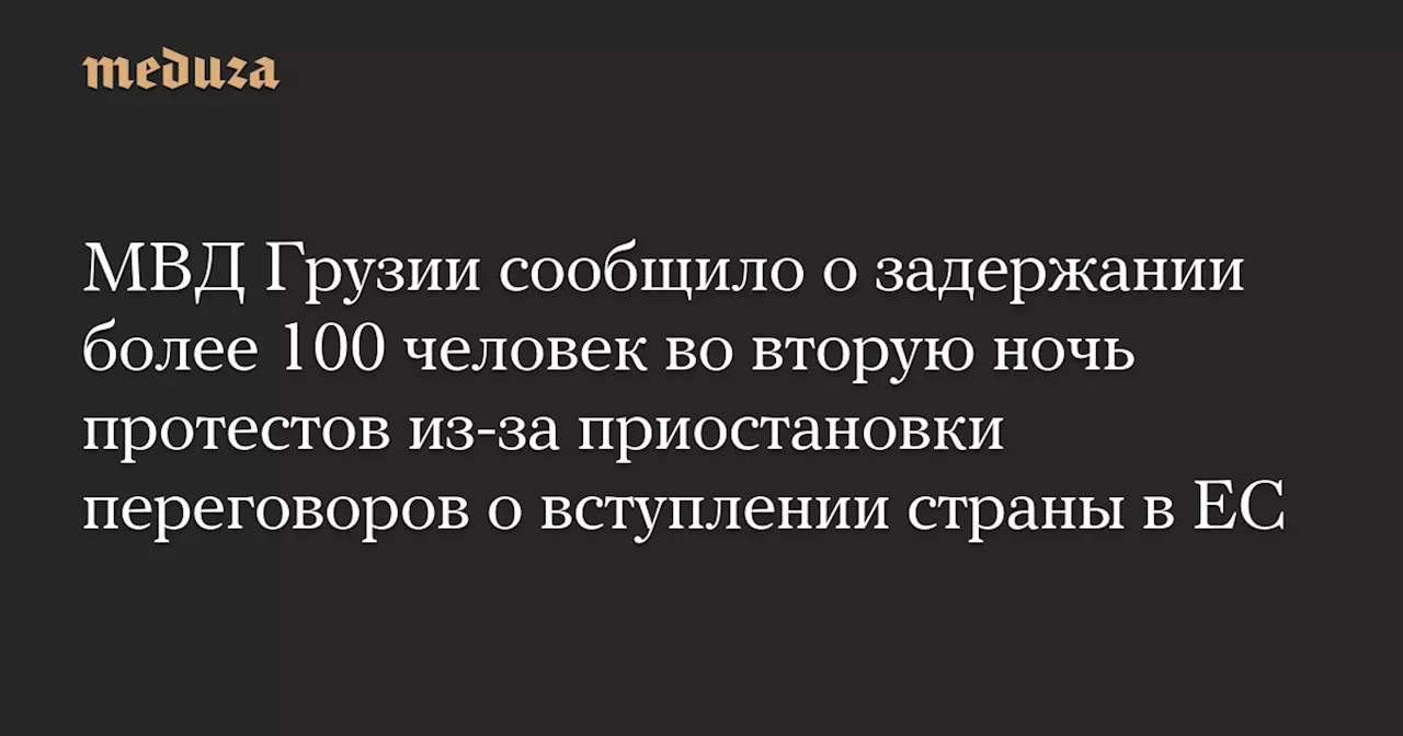 МВД Грузии сообщило о задержании более 100 человек во вторую ночь протестов из-за приостановки переговоров о вступлении страны в ЕС