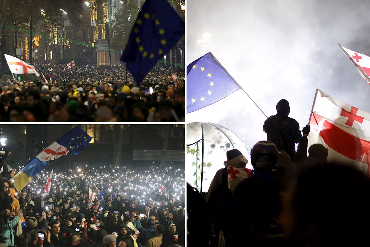 Protesters pack Georgian streets over scrapped plans to join EU