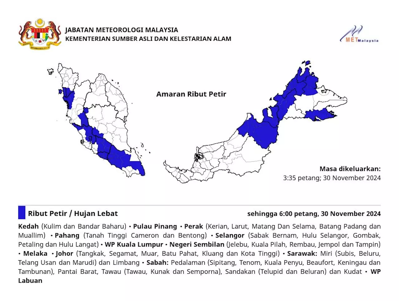 Thunderstorm warning issued for eight states until 6pm today