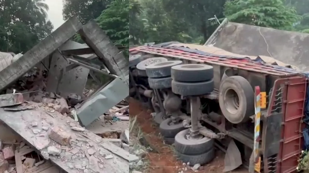 Lorry Accident: വീടിനു മുകളിലേക്ക് ലോറി മറിഞ്ഞു; കെട്ടിടം പൂർണമായും തകർന്നു, നാല് പേർക്ക് പരിക്ക്