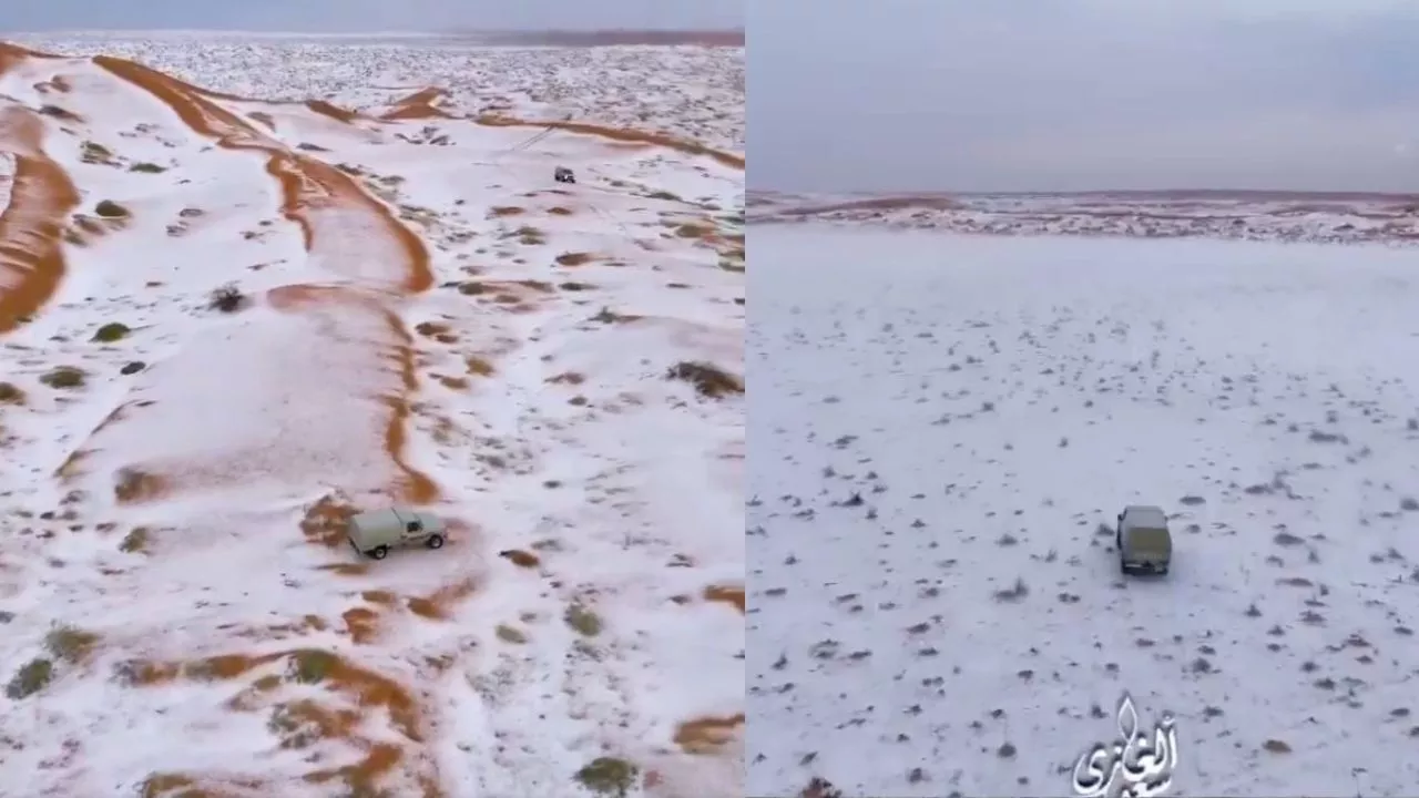 Desierto se transforma en hielo: captan imágenes impresionantes en Arabia Saudita