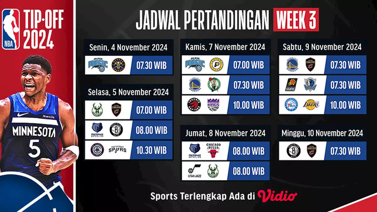 Jadwal dan Live Streaming NBA Season 2024/2025 Matchweek 3 di Vidio