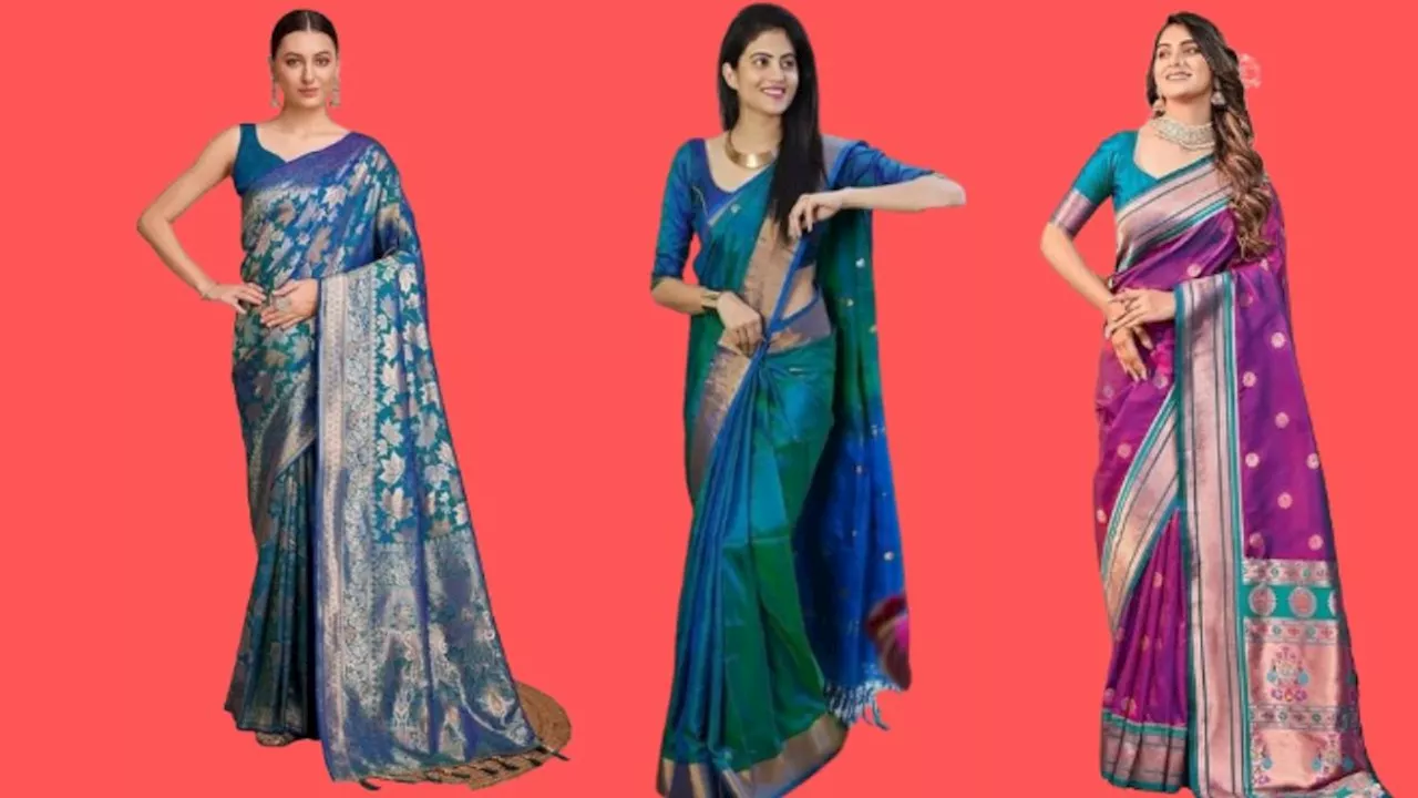 Peacock green color saree में दिखेंगी गॉर्जियस, कांजीवरम और बनारसी सिल्क से बनी हैं ये साड़ियां