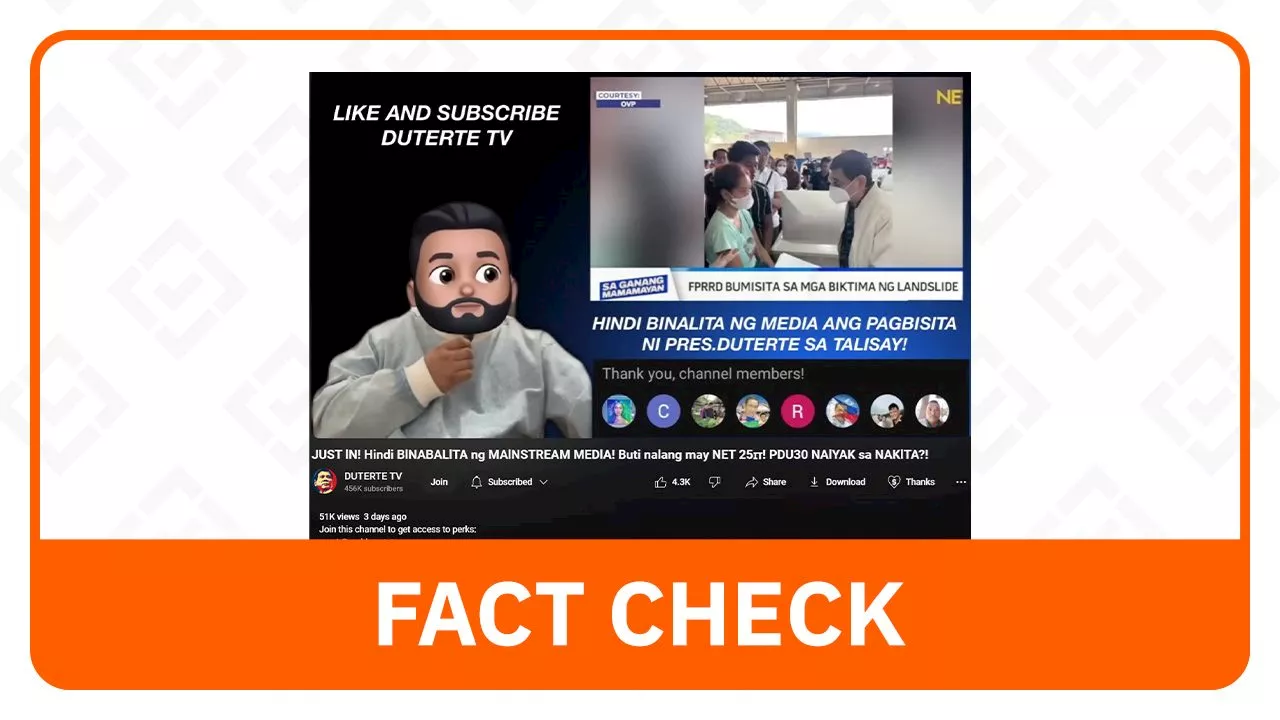 FACT CHECK: Contrary to claim, media reported on ex-president Duterte’s visit to landslide victims