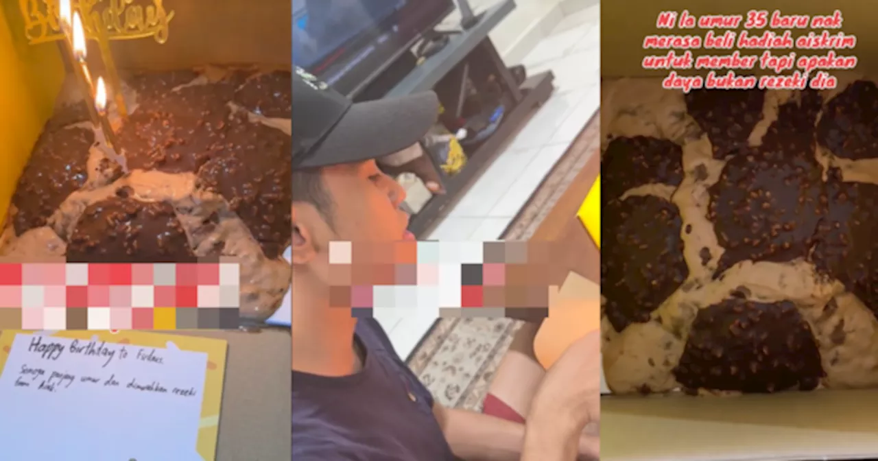 Gara-Gara Tersilap Letak Kek Aiskrim Dalam Chiller, Member 'Reda' Celebrate Walaupun Cair