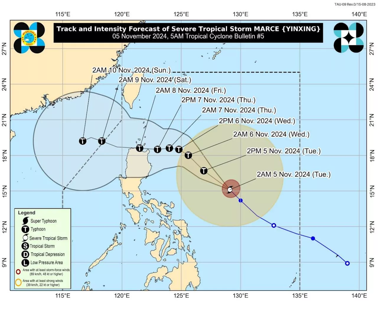 Signal No. 1 up over parts of Northern Luzon as 'Marce' nears typhoon category