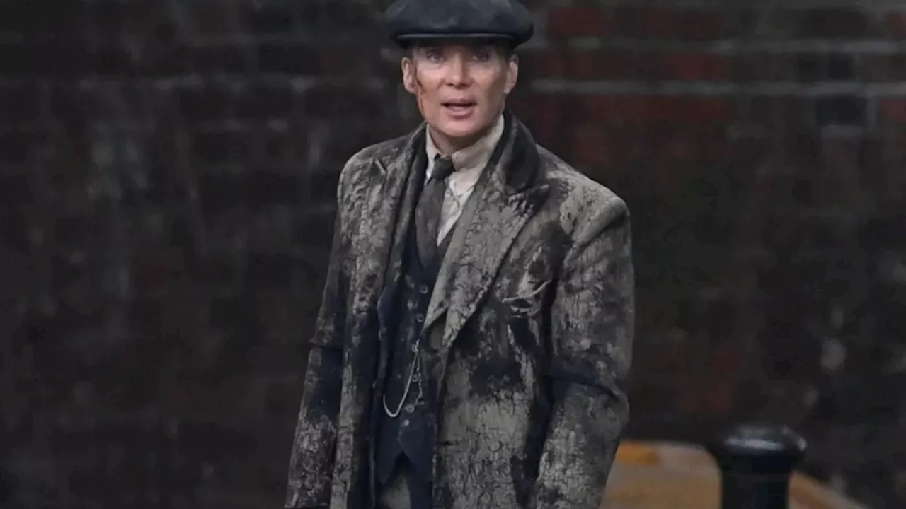 Cillian Murphy bloodied and bruised as he films Peaky Blinders as Tommy Shelby in Birmingham...