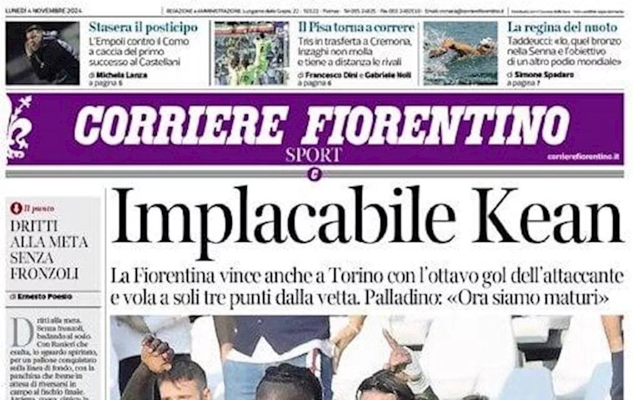 Viola a -3 dalla vetta, il Corriere Fiorentino celebra il suo bomber: 'Implacabile Kean'