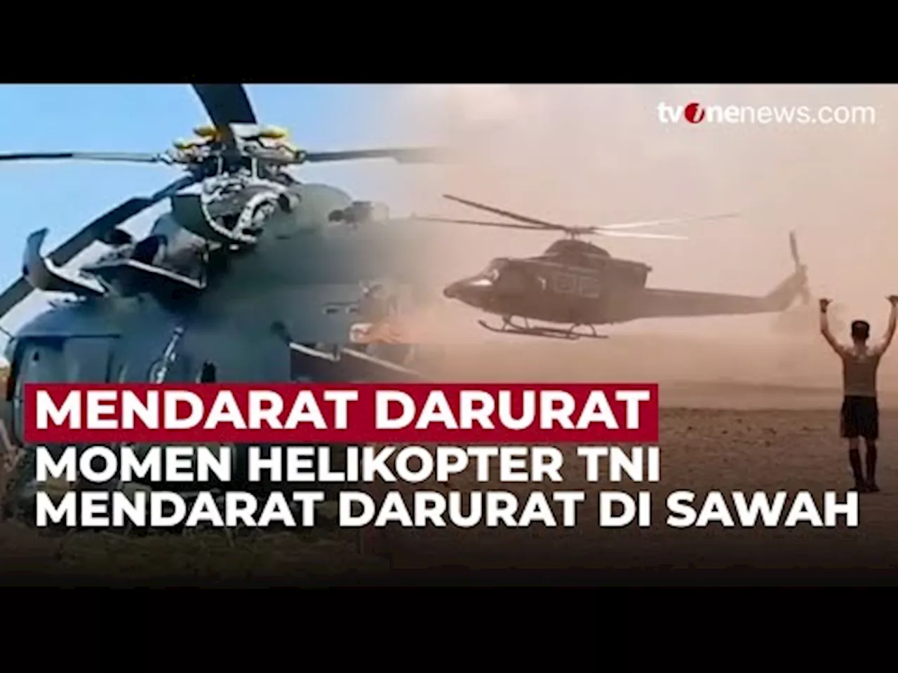 Detik-Detik Helikopter TNI AD Mendarat Mendadak di Persawahan Warga