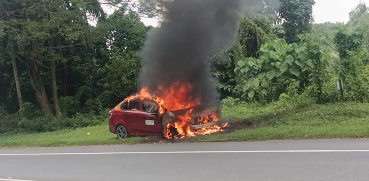 Cuba buka bonet teksi terbakar, pemandu melecur di muka