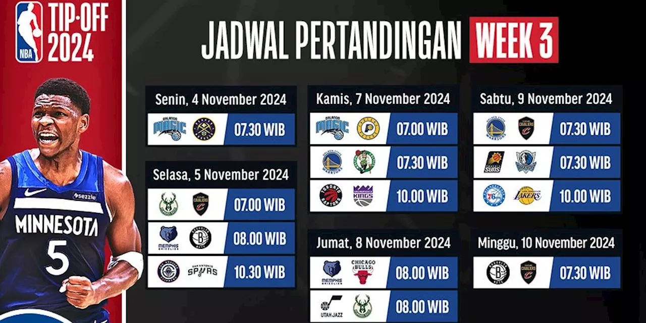 Jadwal Live Streaming Pertandingan Pekan 3 NBA 2024/2025 di Vidio