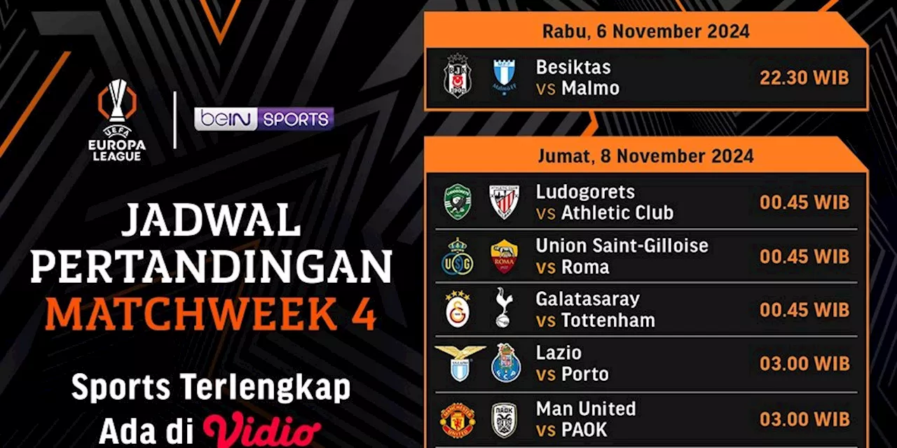 Jadwal Siaran Langsung Liga Europa 2024/25 Matchweek 4 di Vidio pekan Ini