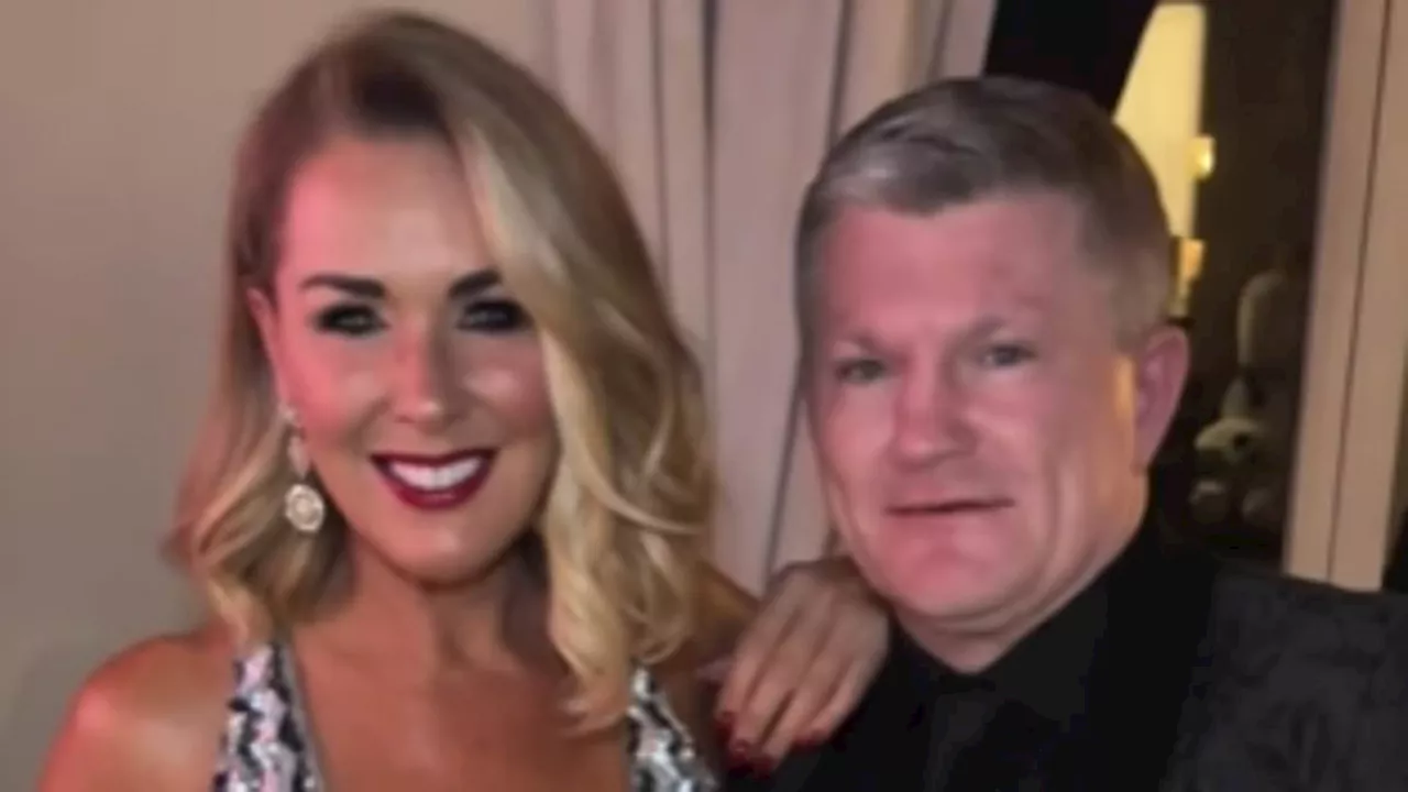 Claire Sweeney goes braless in a plunging silver dress as she cosies up to boyfriend Ricky Hatton at...