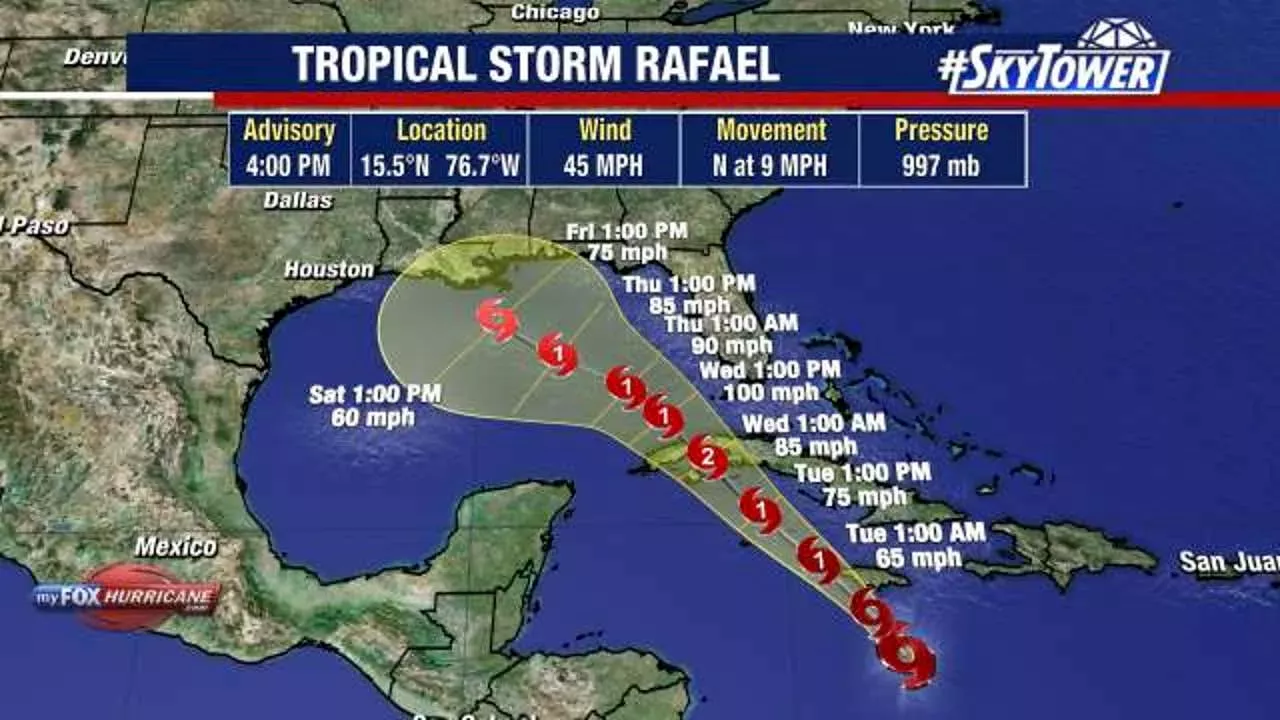 Tropical Storm Rafael forms, expected to move into the Gulf of Mexico