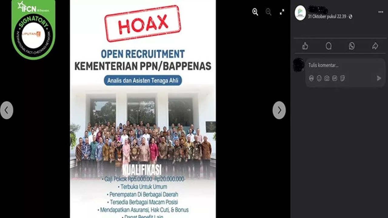 Cek Fakta: Hoaks Poster Lowongan Pekerjaan dari Kementerian PPN/Bappenas