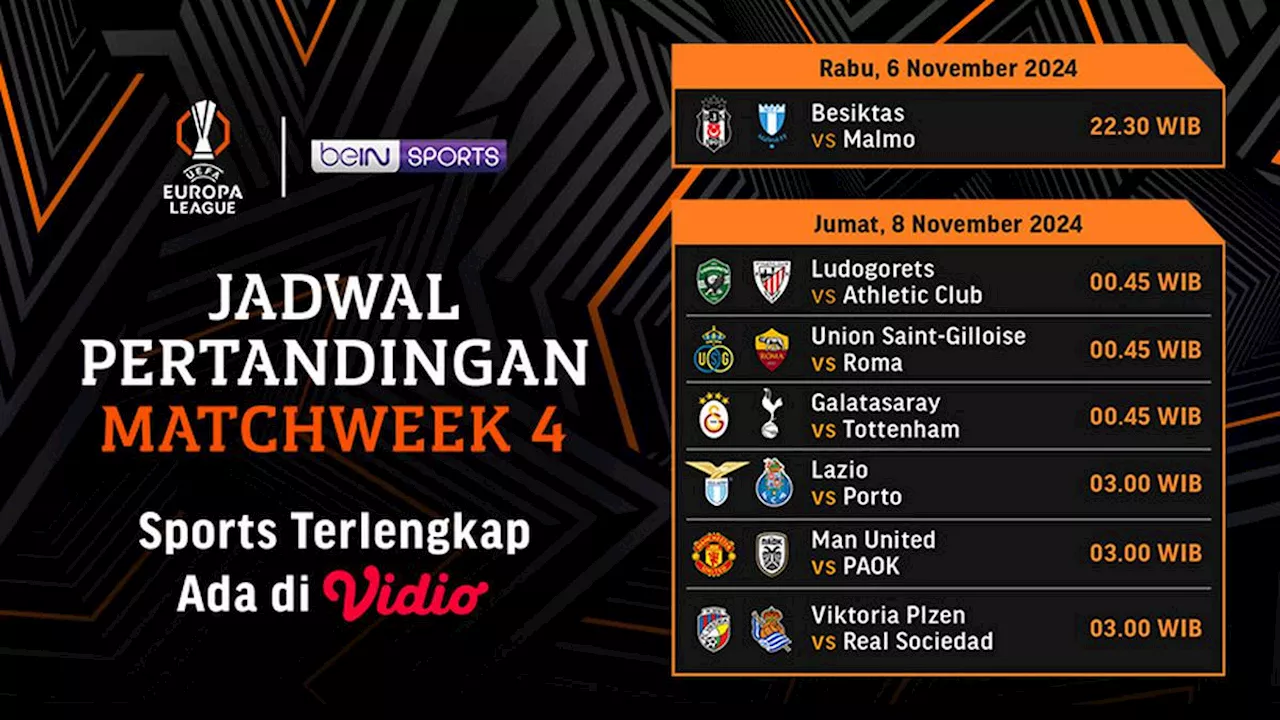 Jadwal dan Siaran Langsung Liga Europa 2024/2025 Matchweek 4 di Vidio