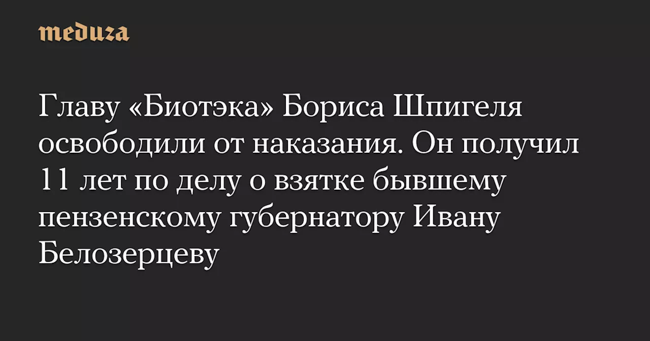 Главу «Биотэка» Бориса Шпигеля освободили от наказания. Он получил 11 лет по делу о взятке бывшему пензенскому губернатору Ивану Белозерцеву — Meduza