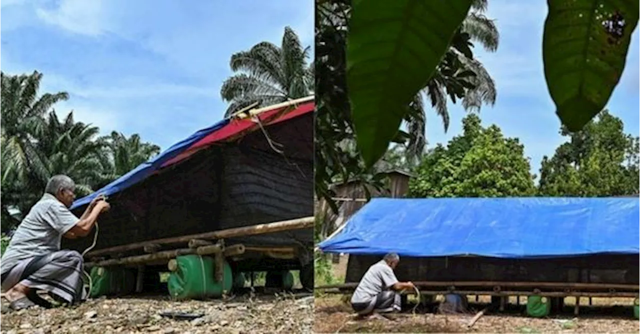 Elderly Uncle Builds Raft To Shelter 150 Chickens And Ducks From Impending Monsoon Floods