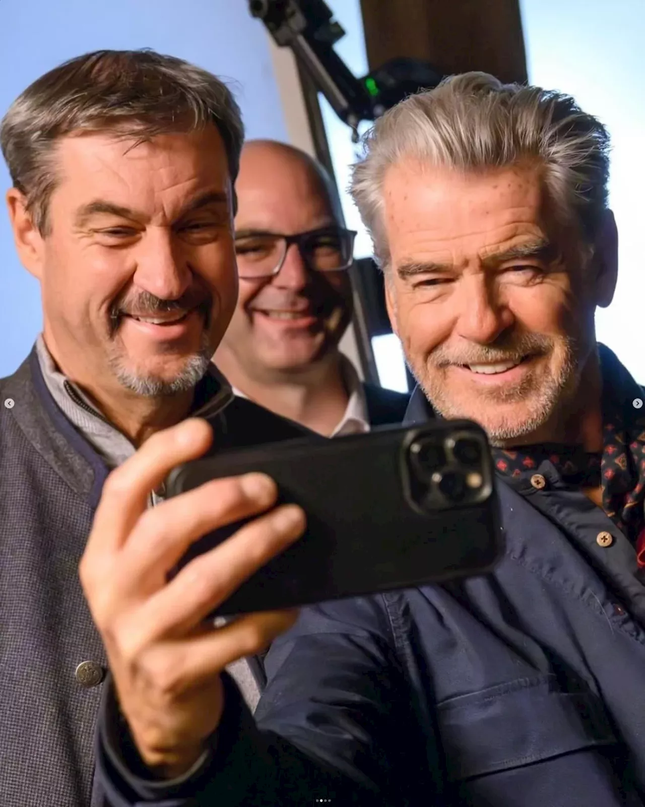 Hollywood dreht in Bayern 'Cliffhanger 2': Markus Söder trifft Pierce Brosnan